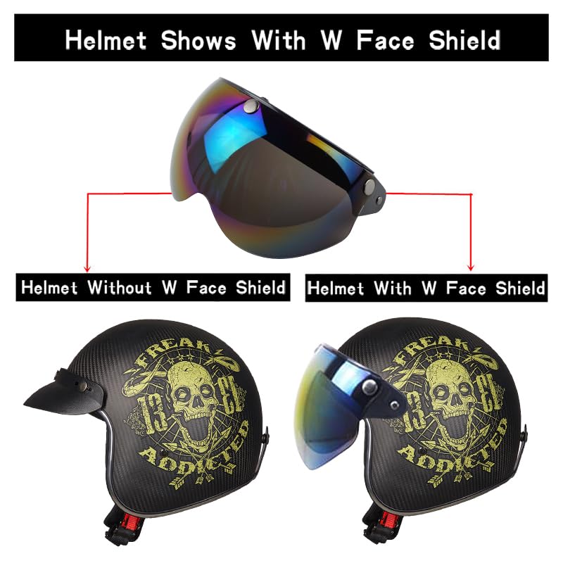 VCOROS Universal 3-Snap Retro Helmet Visor Open Face Motorcycle Helmets Shield(Rainbow) - Image 4
